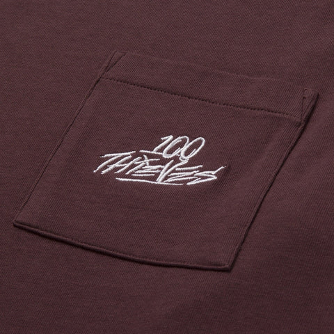 Left chest pocket of Foundations FW'23 LS Pocket T-Shirt - Burgundy