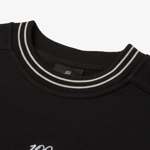 Collar detail of Foundations FW'23 Stripe Crewneck - Black