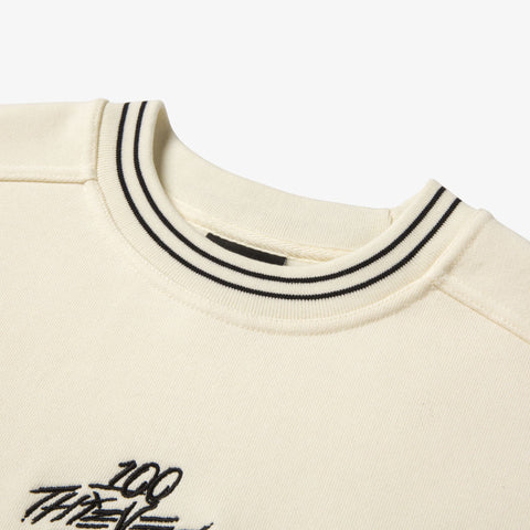 Collar detail on Foundations FW'23 Stripe Crewneck - Cream