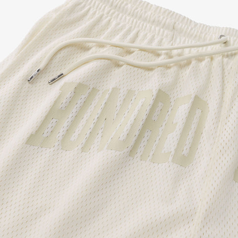 100 thieves logo on Foundations SS'24 Mesh Short - Cream