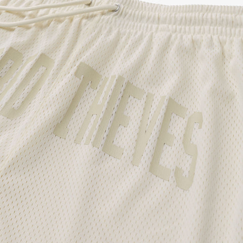 100 thieves logo on Foundations SS'24 Mesh Short - Cream