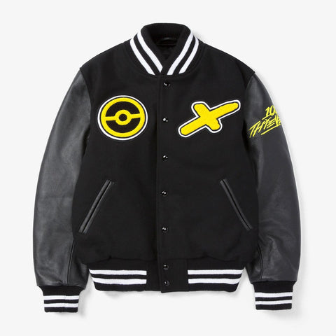 Front of Pikachu Golden Bear Varsity Jacket - Black