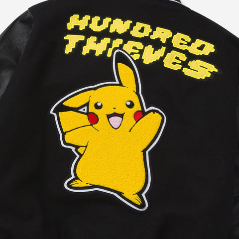 Pikachu detail on Pikachu Golden Bear Varsity Jacket - Black