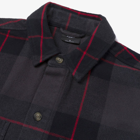 Collar detail on Foundations FW'24 Flannel OverShirt - Black