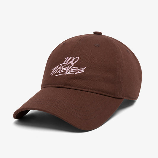 100 thieves logo on Microcord Dad Hat - Brown