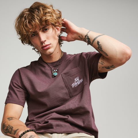 Vinnie in Foundations FW'23 SS Pocket T-Shirt - Burgundy