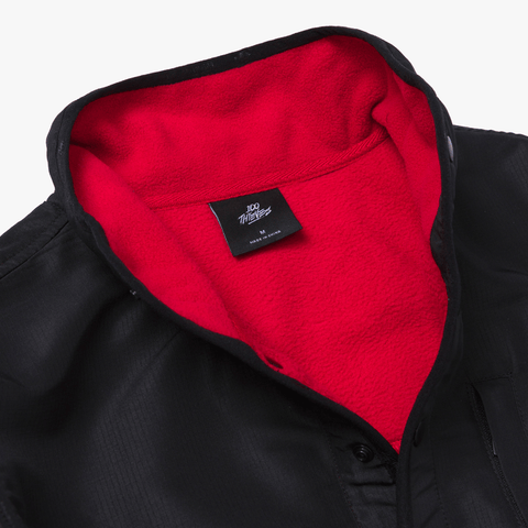 Collar detail on Foundations FW'24 Polar Fleece Pullover - Red