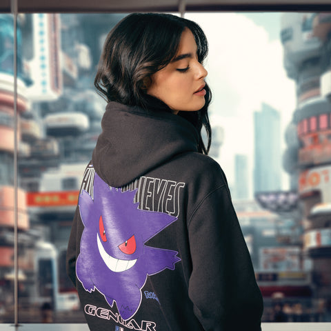 Model in Gengar Hoodie - Washed Black